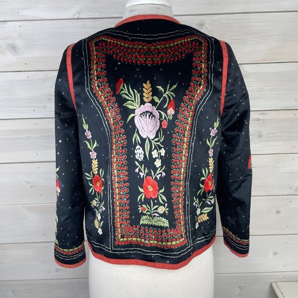 Floryday Black Velore Floral Pattern Kimono Jacket - Picture 4 of 6